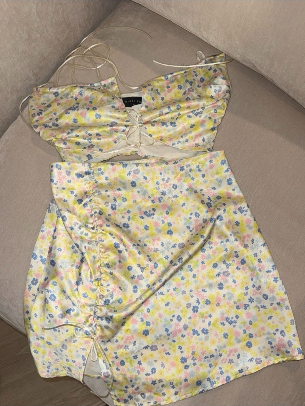 White Fox Two Piece Set - Crop Top & Skirt! Size XS